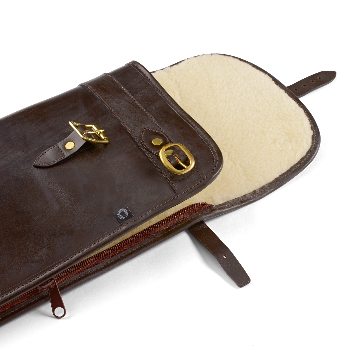 Croots Malton Bridle Leather Shotgun Slip with Flap and Zip - Dark Havana